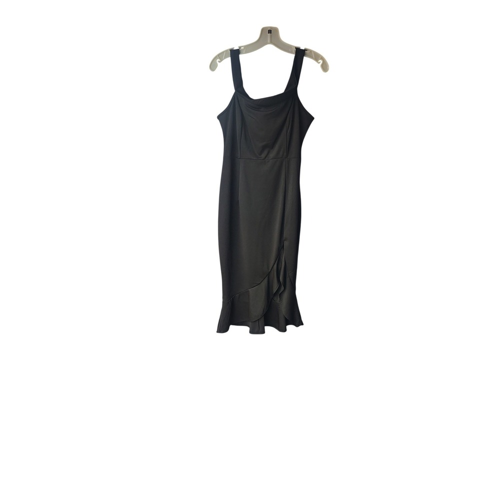 SHEIN Black Ruffle Hem Sleeveless Midi Dress Square Neck Slit Detail Size 6 M